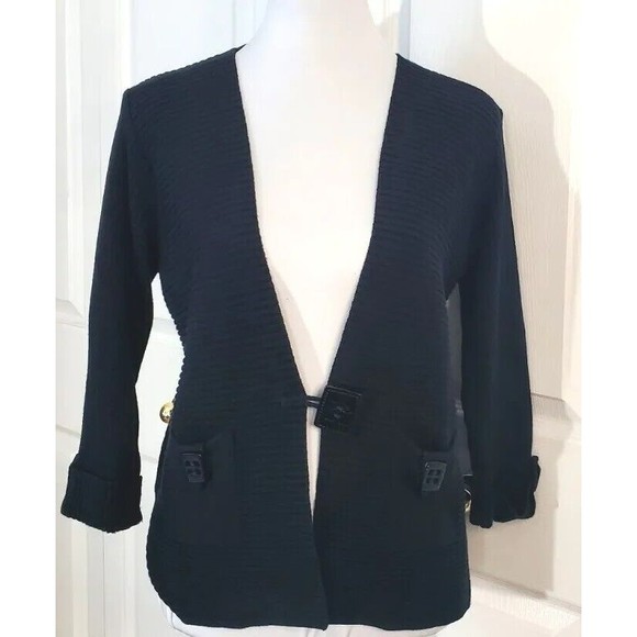 VTG Putorti Women’s Navy Blue Cardigan Square Button Ribbed Knit Sweater Size L - Picture 1 of 6
